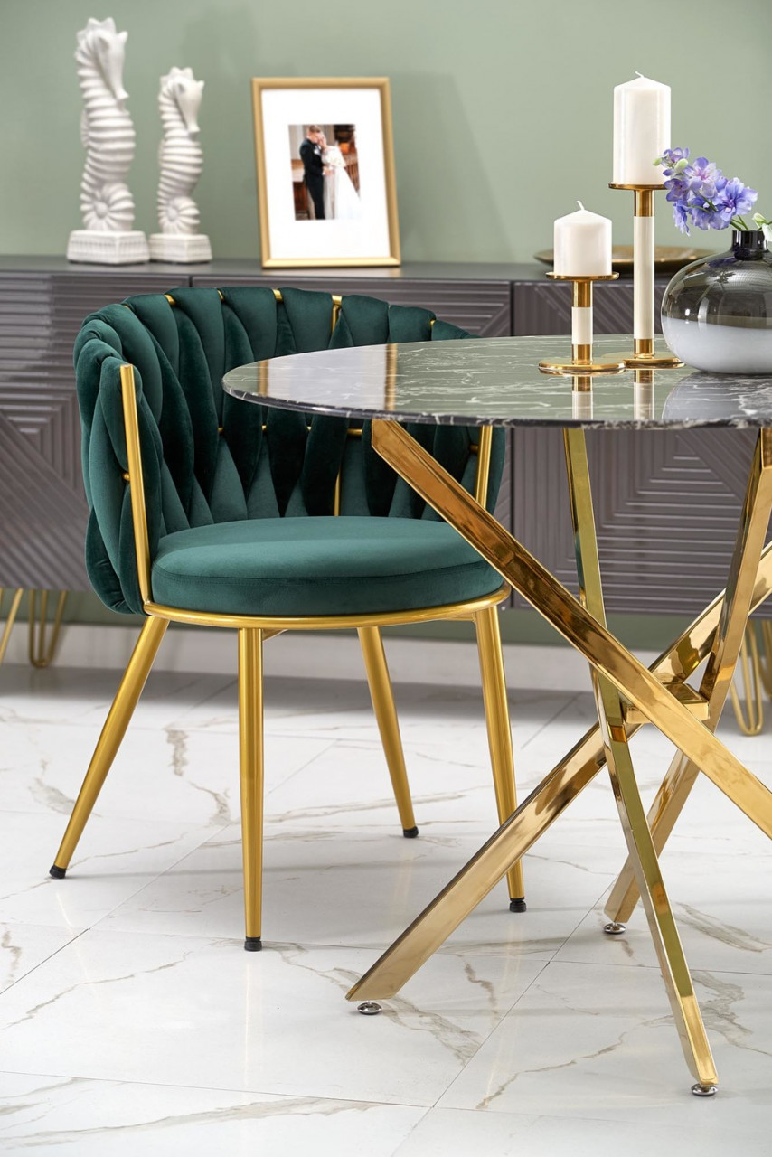 Poze Set masa rotunda Raymond 2 marmura neagra + 2 scaune K517 verde/auriu