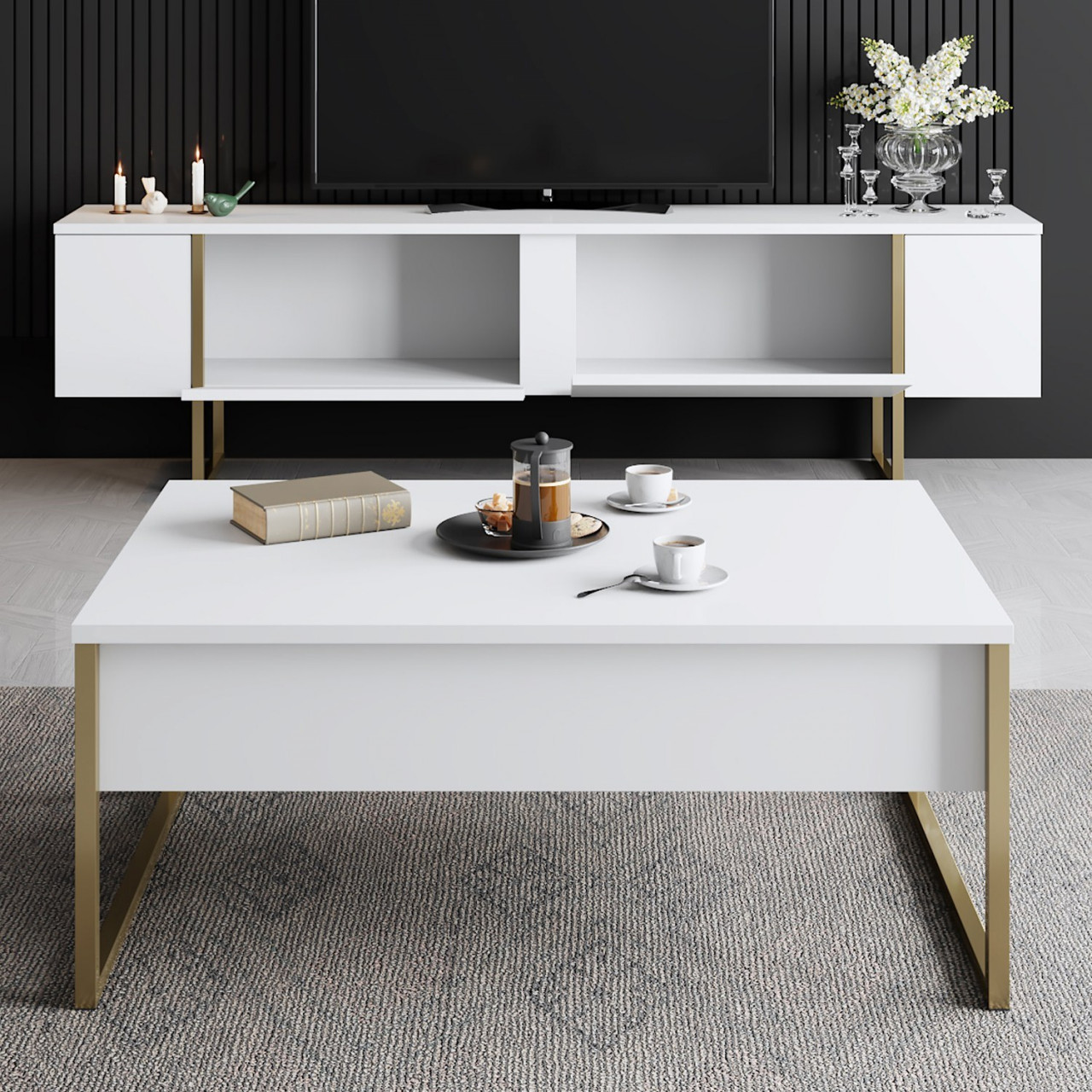 Poze Set mobilier living Luxe alb/auriu