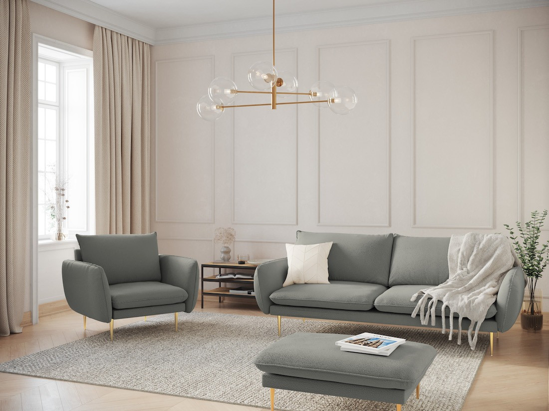 Poze Taburet tapitat Vienna plusat/picioare gold – L100 x l80 x h43 cm