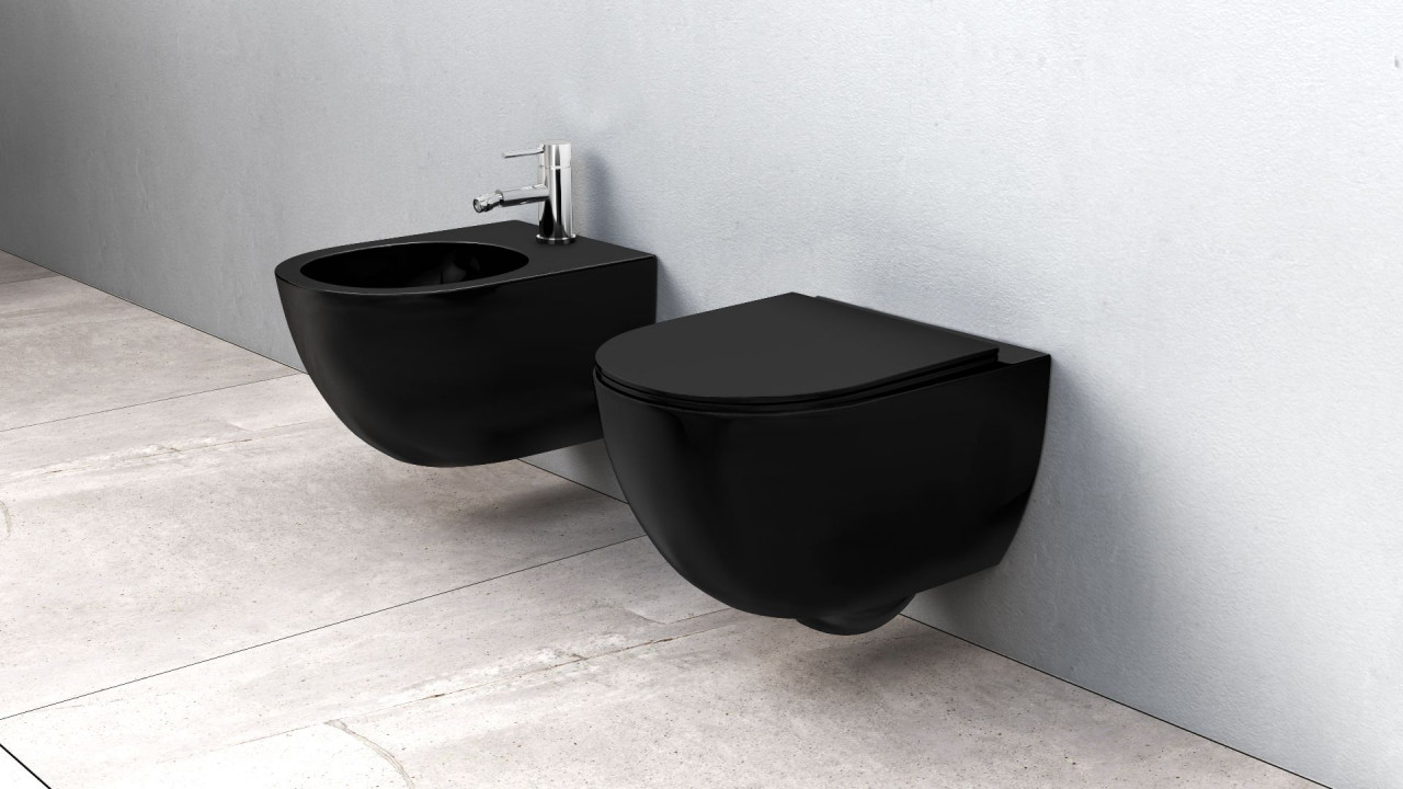 Poze Vas wc Carlo Mini Rimless cu capac softclose negru mat