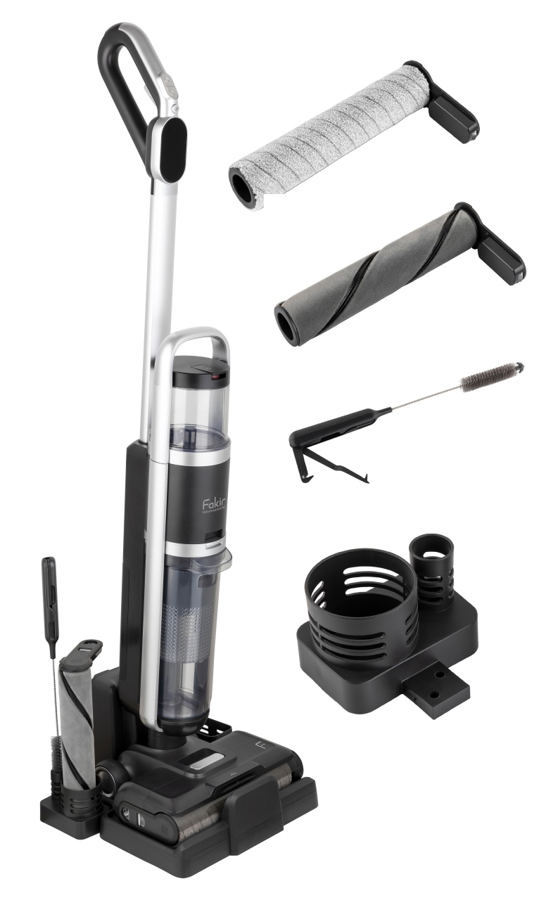 Aspirator cu spalare Fakir WD7 Pure Clean (Mop+Aspirator), 300W, Acumulatori 28.8V Li-Ion, 40 min autonomie, HEPA H10, Afisaj LCD, Perie