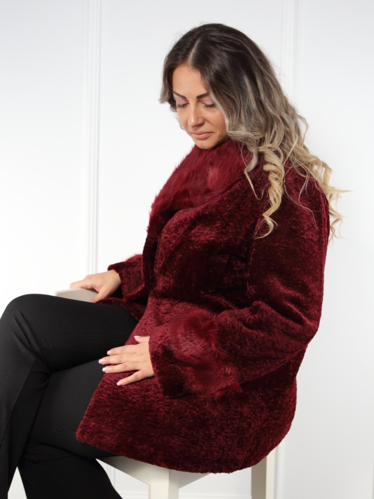 Haina bordo din blana ecologica Velin