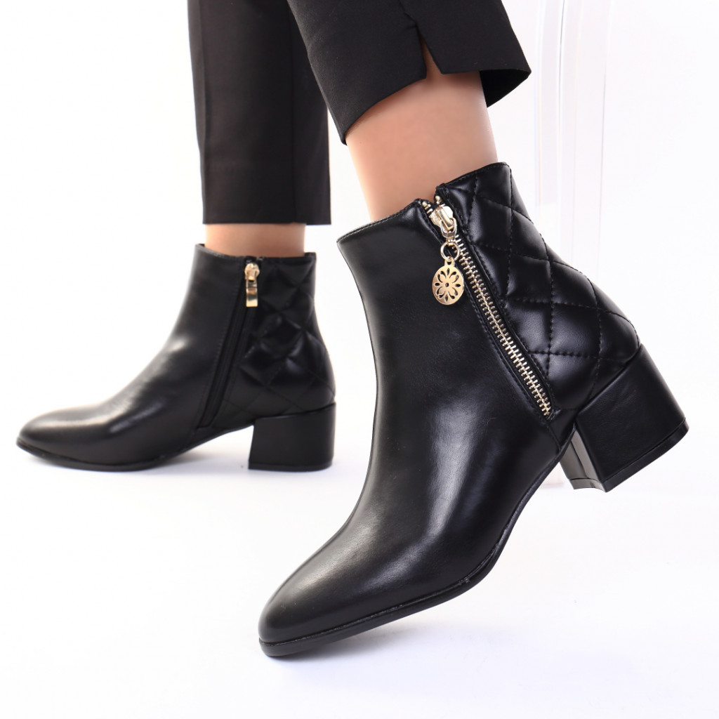 Botine piele ecologica negre ermina