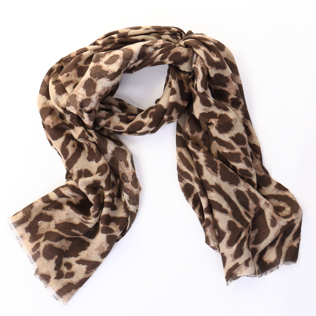 Esarfa animal print bej cu maro mala