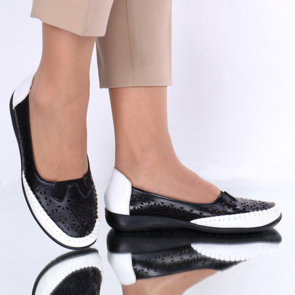 Pantofi piele ecologica negru cu alb constanza