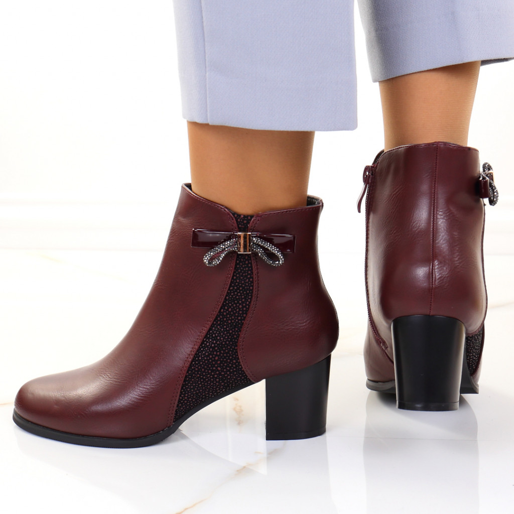 Botine cu toc patrat bordo Ramona