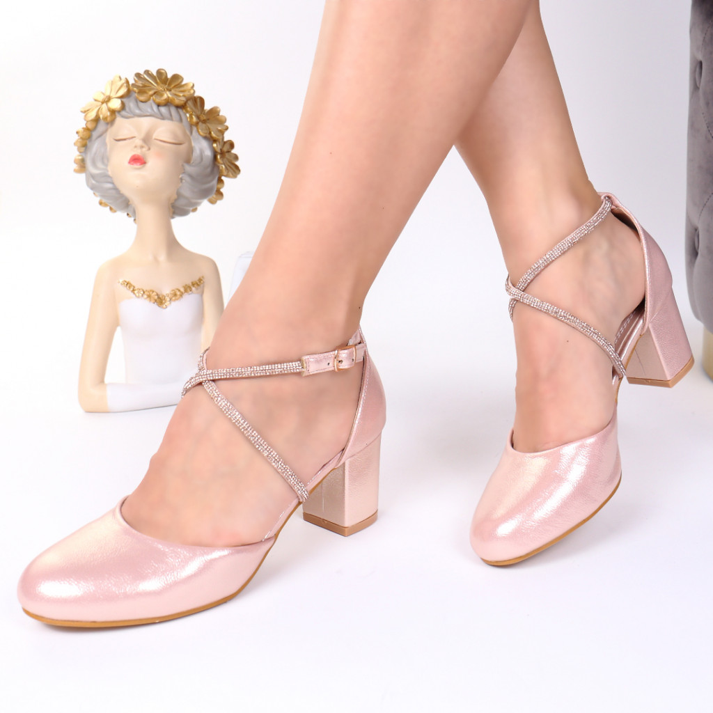 Pantofi cu toc gros rose Cristiana Cristiana imagine megaplaza.ro
