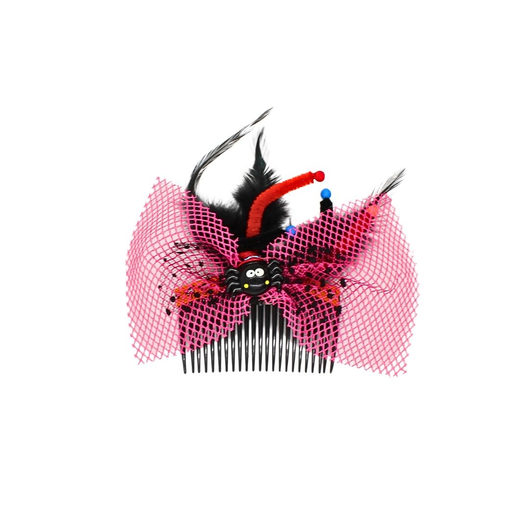 Agrafă pentru Halloween, model păianjen cu fundiță roz, 8 cm