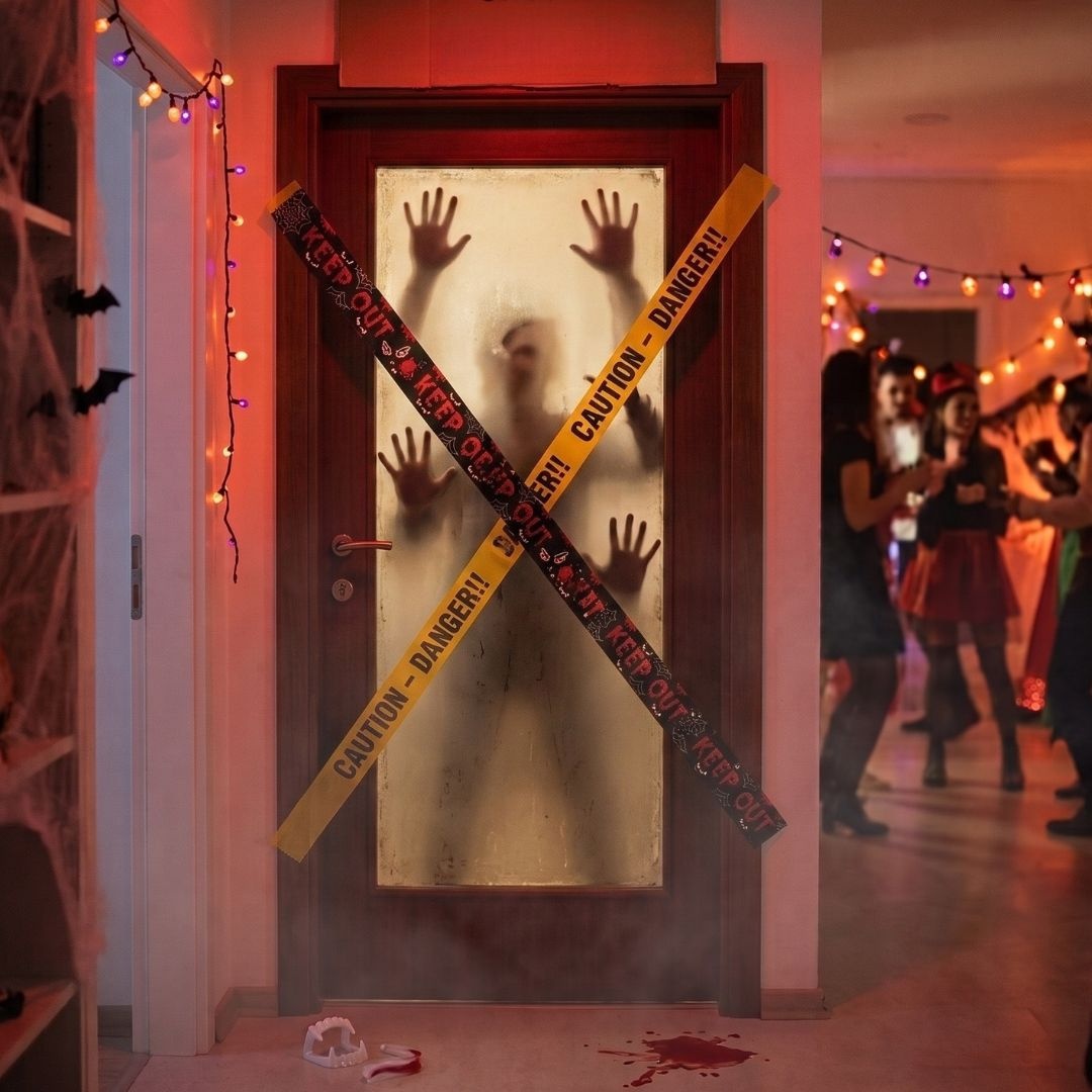 Bandă decorativă, pentru Halloween, model avertizare, 6m