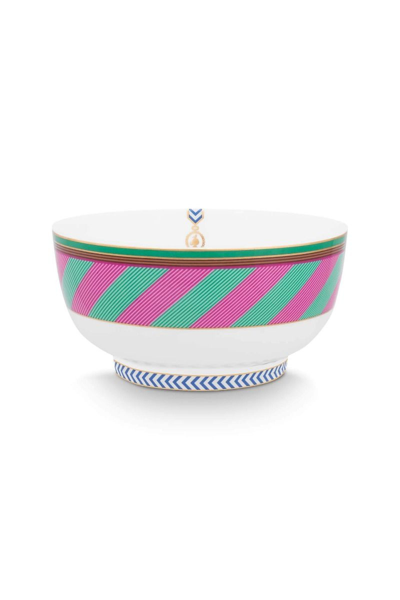 Bol din porțelan, Pip Studio, Stripes Pink-Green, 15.5cm, colecția Pip Chique