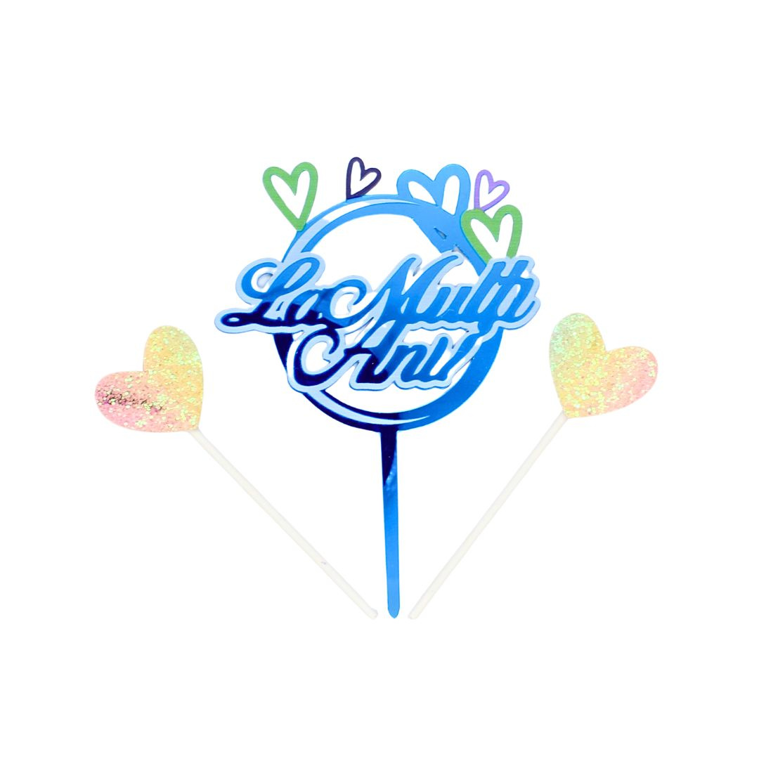 Cake Topper tort cerc albastru cu inimioare