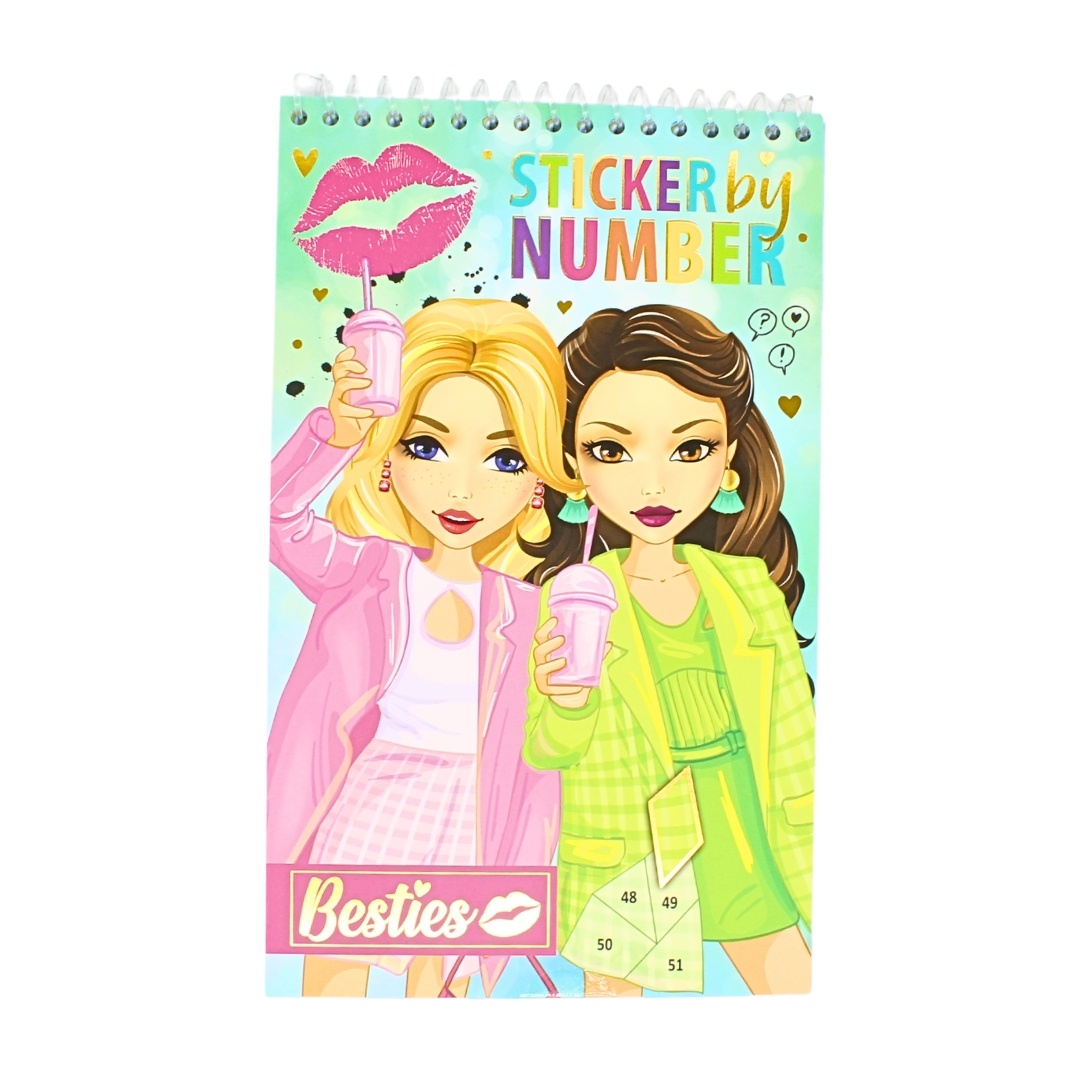 Carte de colorat cu stickere, pe numere, roz, Besties