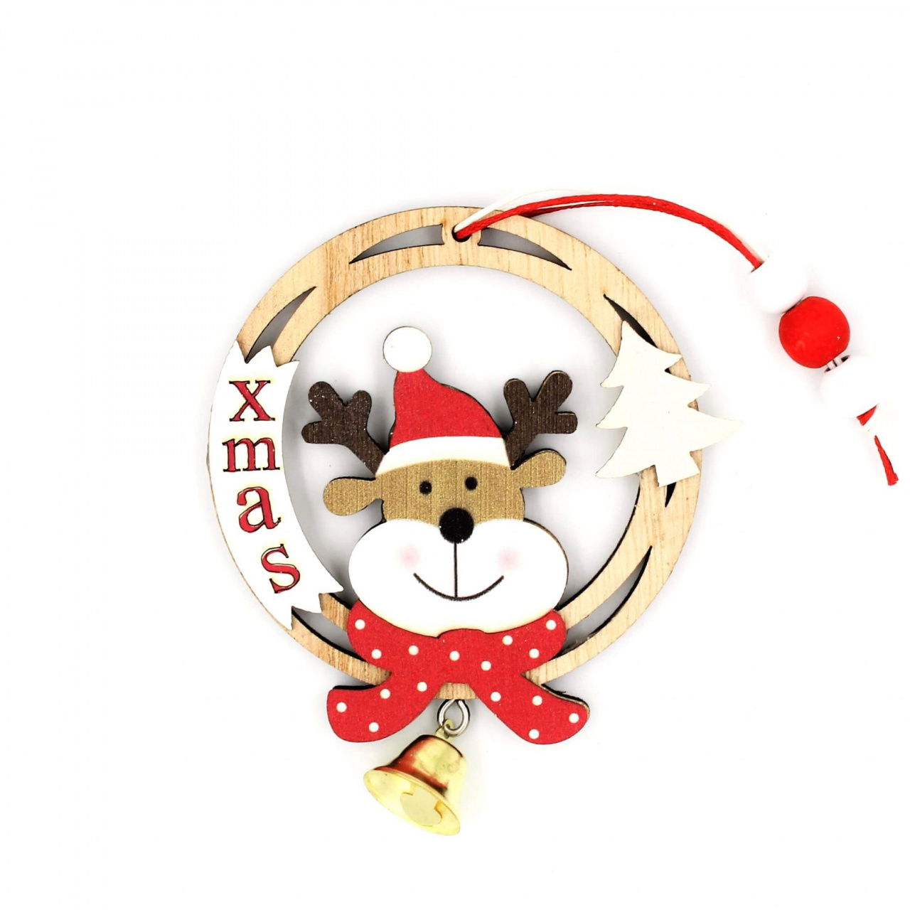 Decorațiune din lemn - Snow circle XMAS - Ren cu clopoțel