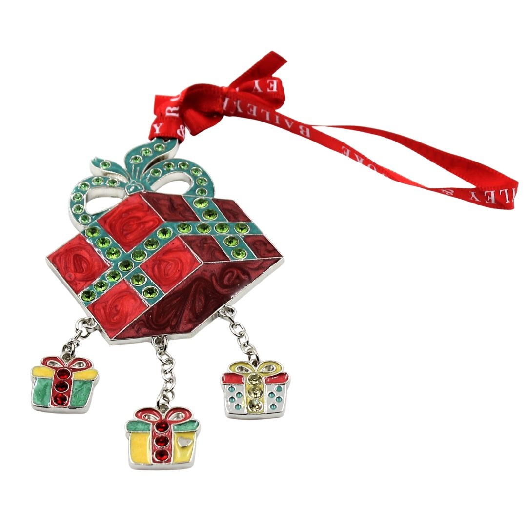 Decorațiune metalică de Crăciun în cutie elegantă, Bailey & Brooke, Ornament premium cu email și cristale