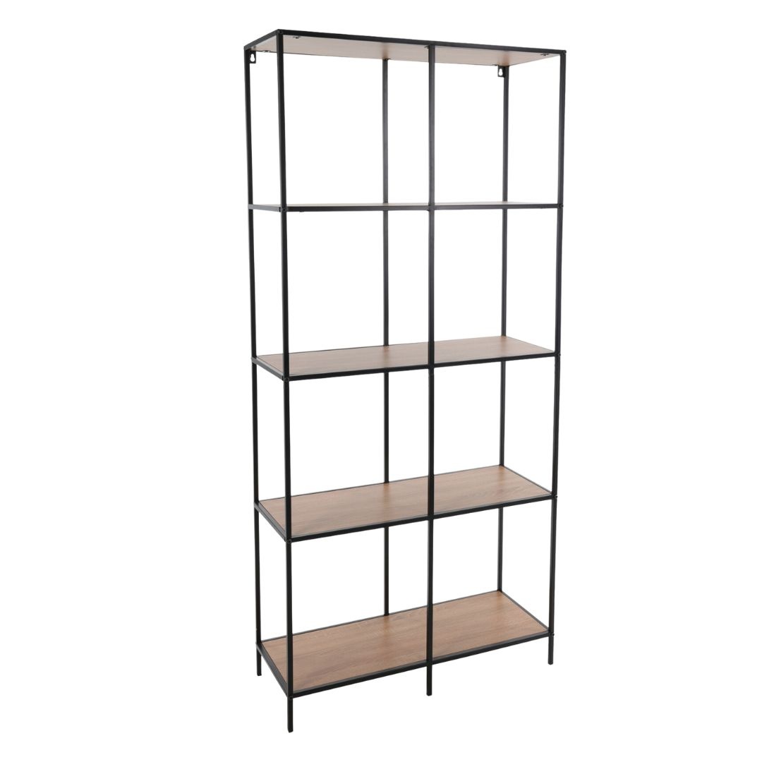 Etajeră cu 5 Rafturi – 78x30x170 cm | Cadru Metalic Negru & Polițe MDF Lemn | H&S Collection