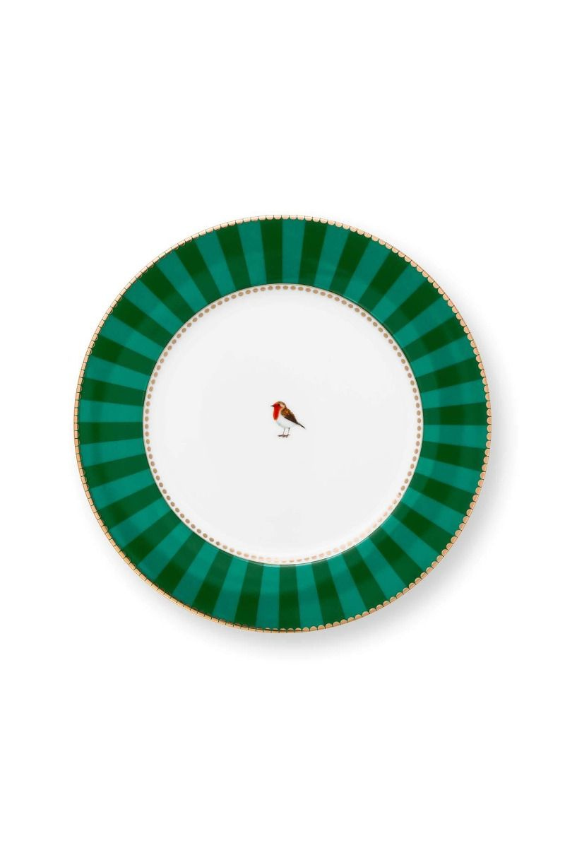 Farfurie din porțelan, Pip Studio, 21cm, Stripes Green, colecția Love Birds