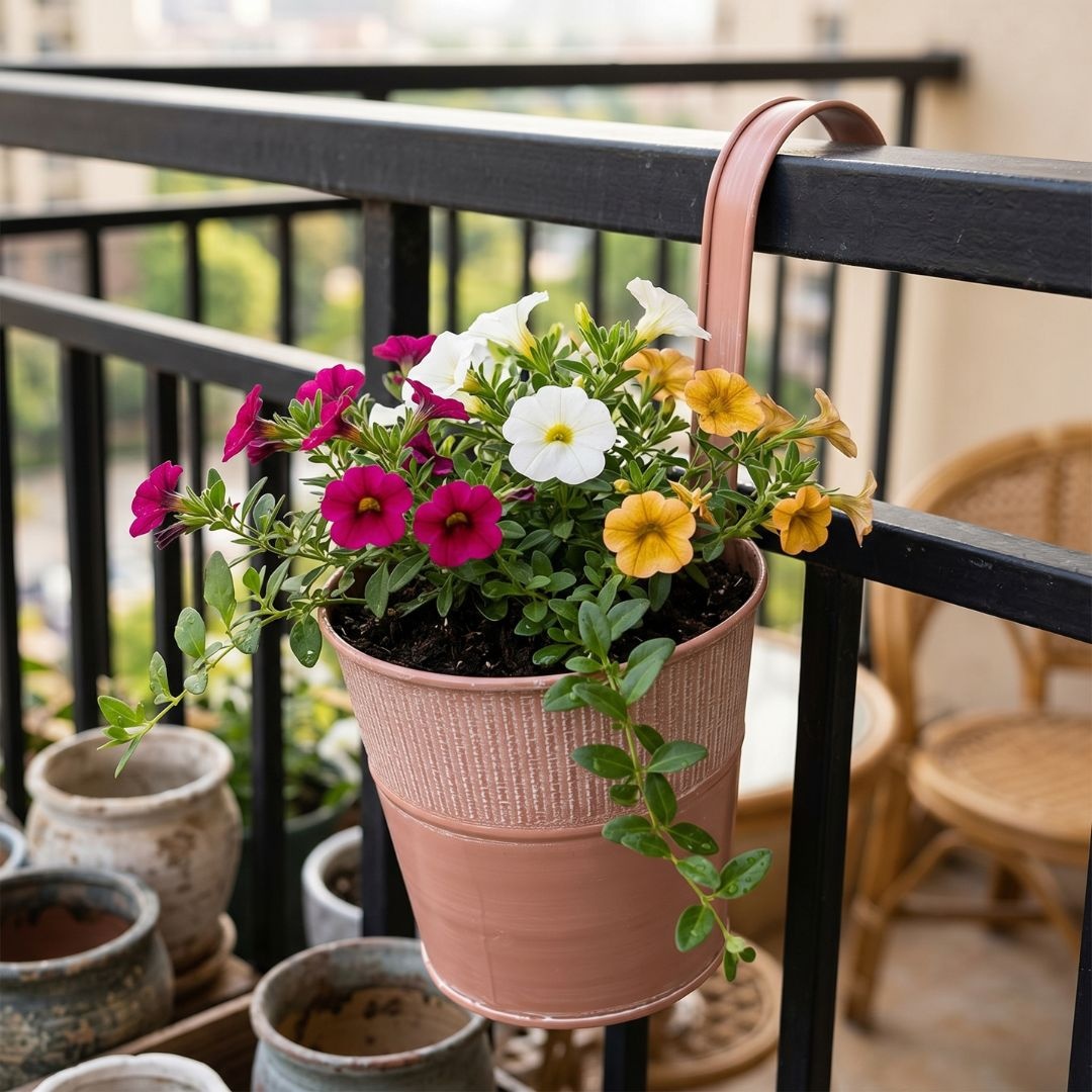 Ghiveci roz 12,5 cm pentru balustradă