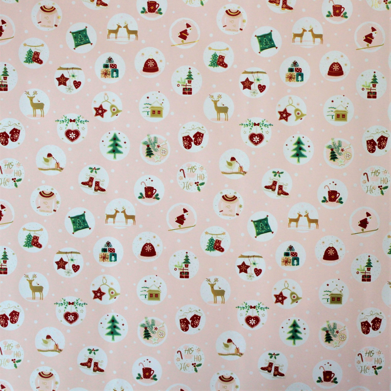 Hârtie ambalat Crăciun 200x70cm roz globuri