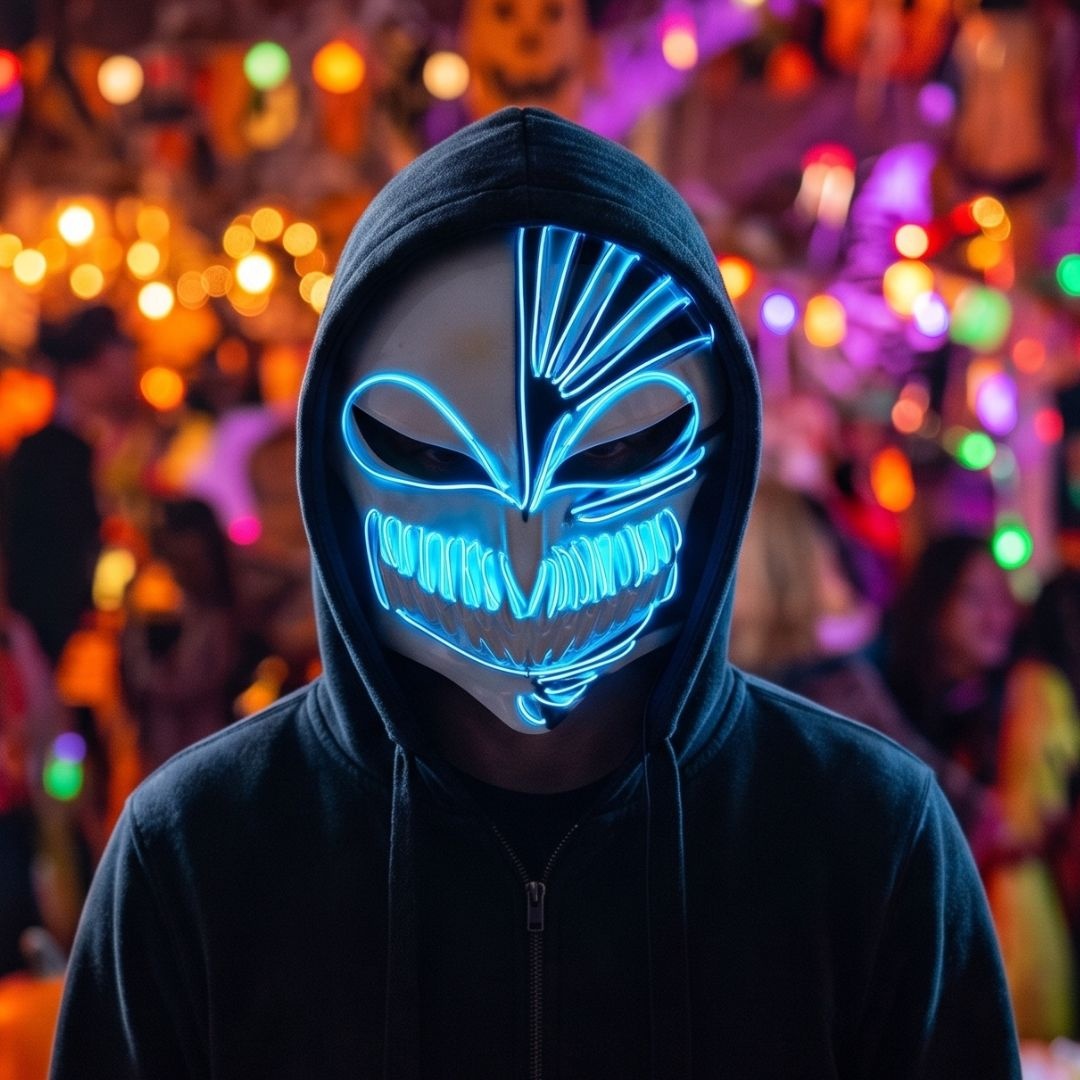 Mască Halloween craniu cu led albastru