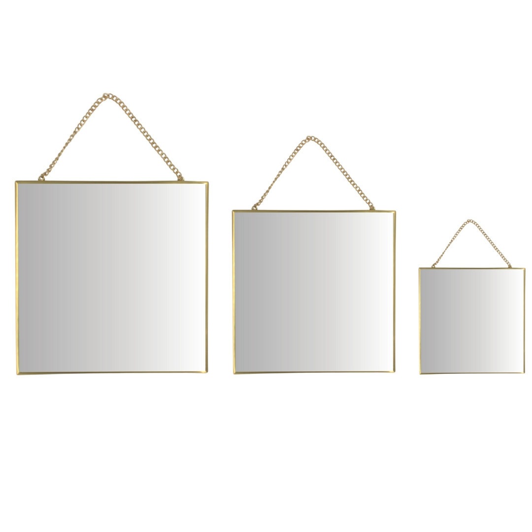 Oglindă de perete, ramă pătrată, culoare aurie - set 3 bucăți 20/30/35cm