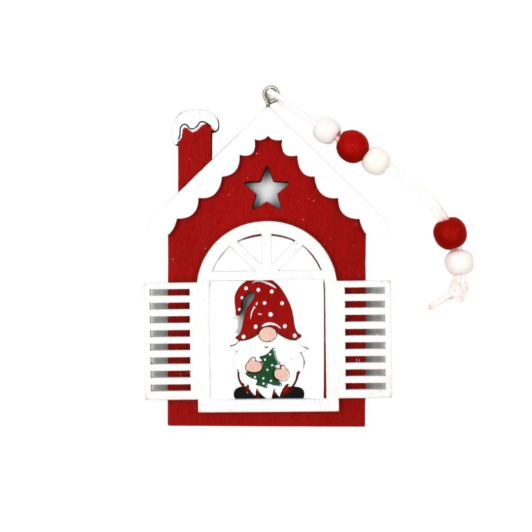 Ornament brad Pitic căsuță ninsă 12x9.5 cm