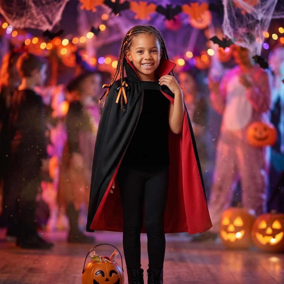 Pelerină reversibilă, Halloween, cu guler, pentru copii, culoarea negru-roșu, one size