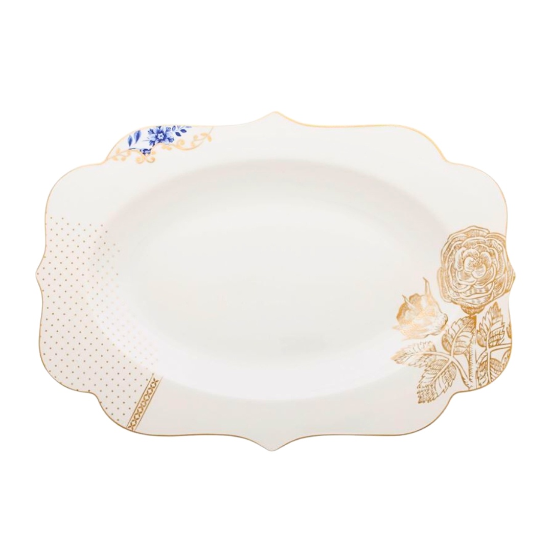 Platou oval, din porțelan, Pip Studio, White, 40 cm, colecția Royal White