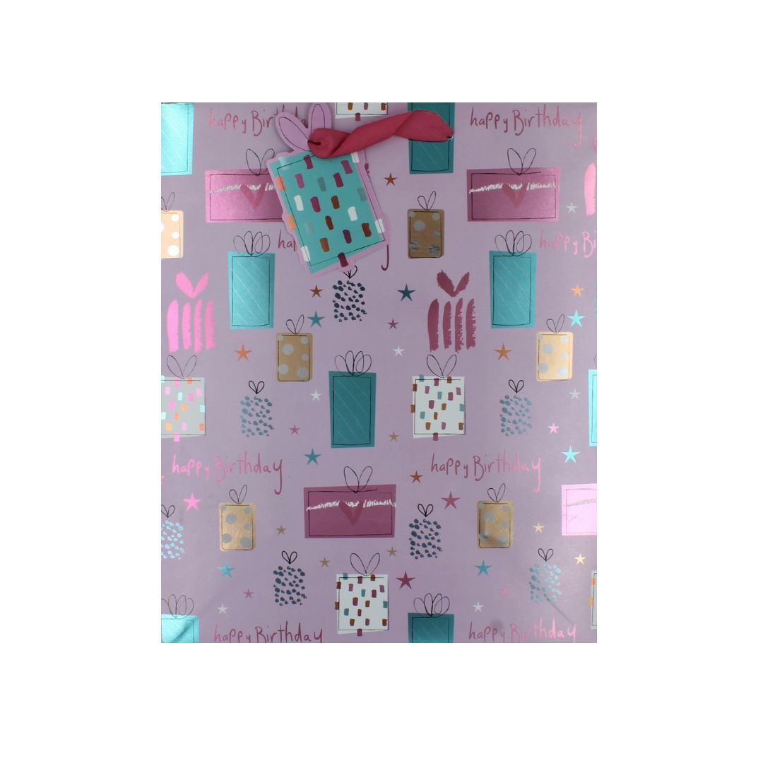 Pungă de cadou hârtie L Birthday Pink