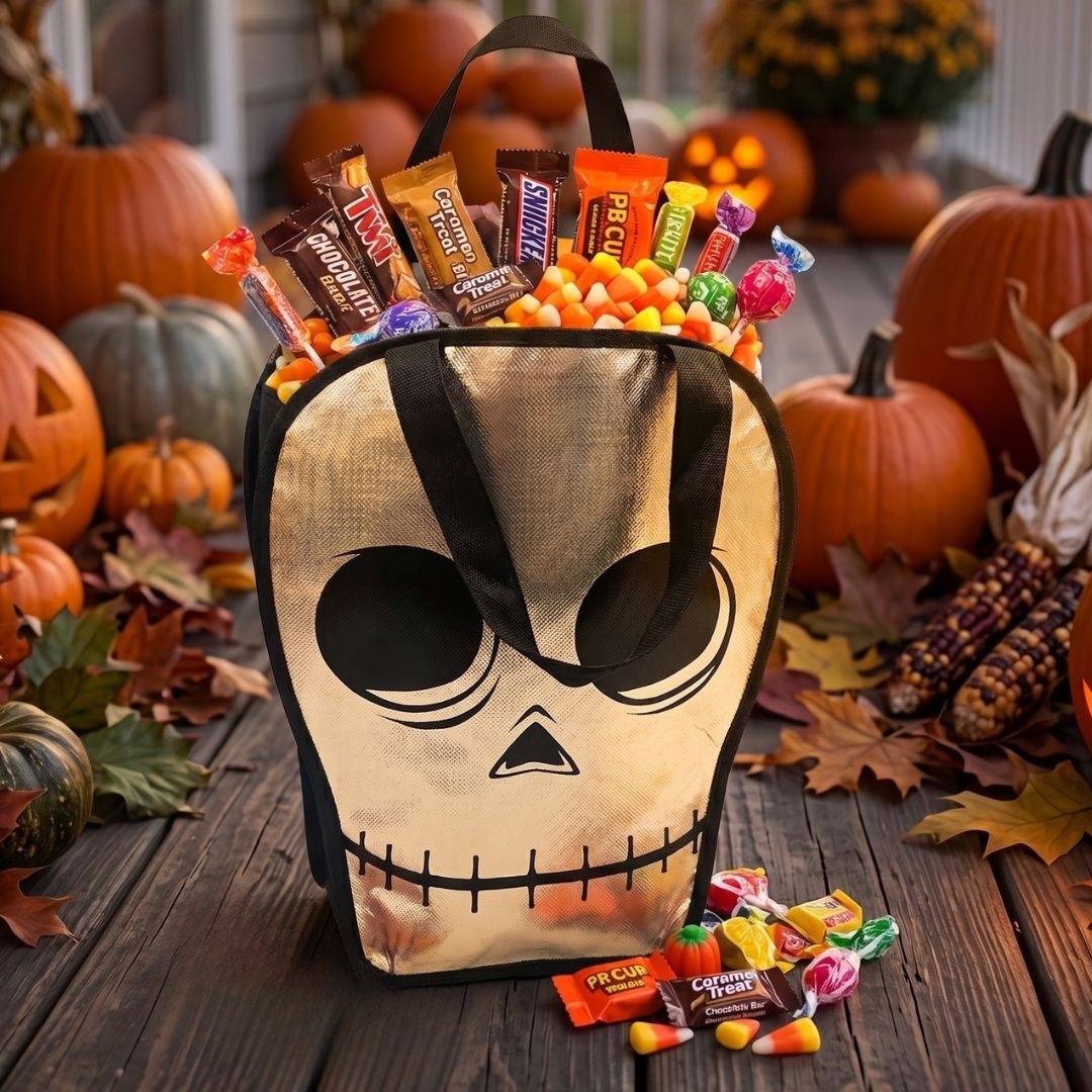 Pungă de colindat, pentru Halloween, metalizată, model craniu, Eurowrap