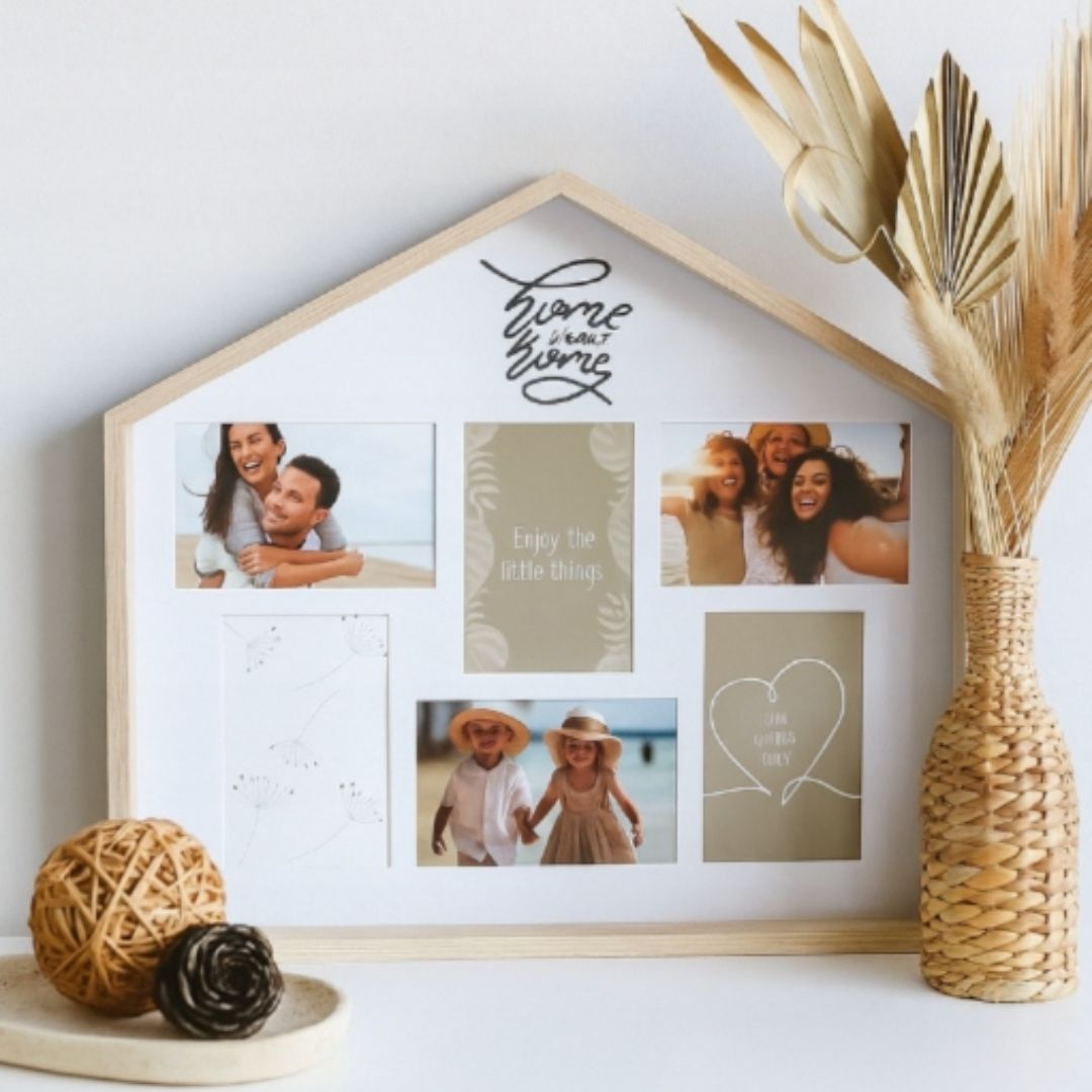 Ramă foto colaj Home Sweet Home în formă de căsuță, pentru 6 poze