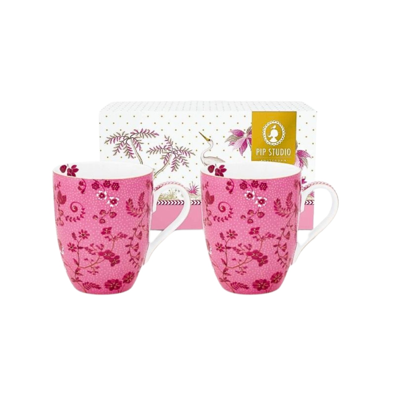 Set 2 căni, din porțelan, Pip Studio, Flowers Pink, 350 ml, colecția Jolie