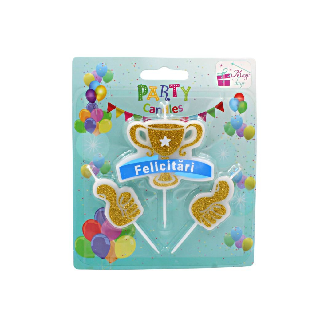 Set 3 lumânări party trofeu felicitări