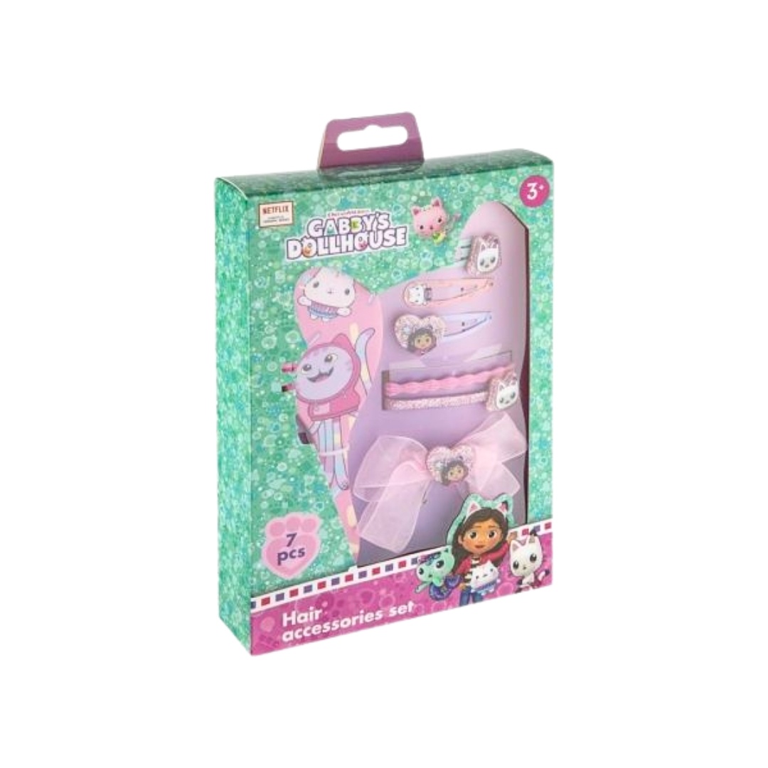 Set accesorii de păr, Gabby’s Dollhouse, 7 piese, agrafe & elastice roz, pentru fetițe, 3+ ani