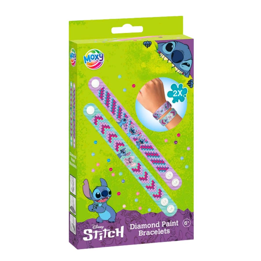 Set Brățări diamond painting, Stitch – 2 brățări cu pietricele strălucitoare, tool inclus, Moxy, 6+ ani