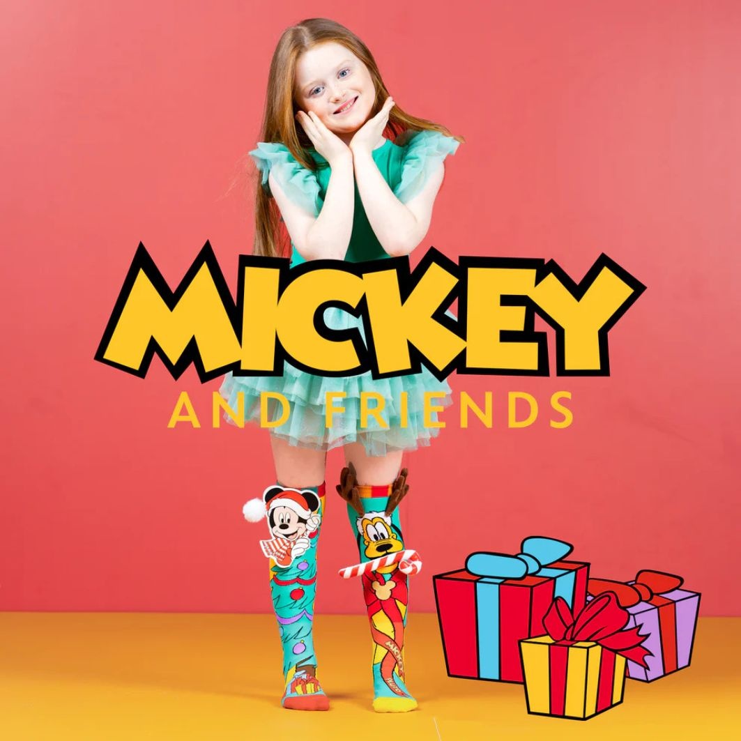 Șosete lungi colorate Madmia pentru fete fantasy Christmas Mickey and Pluto 3-5 ani