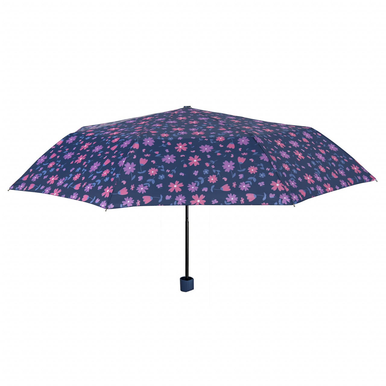 Umbrelă damă MINI manuală Perletti albastru cu flori