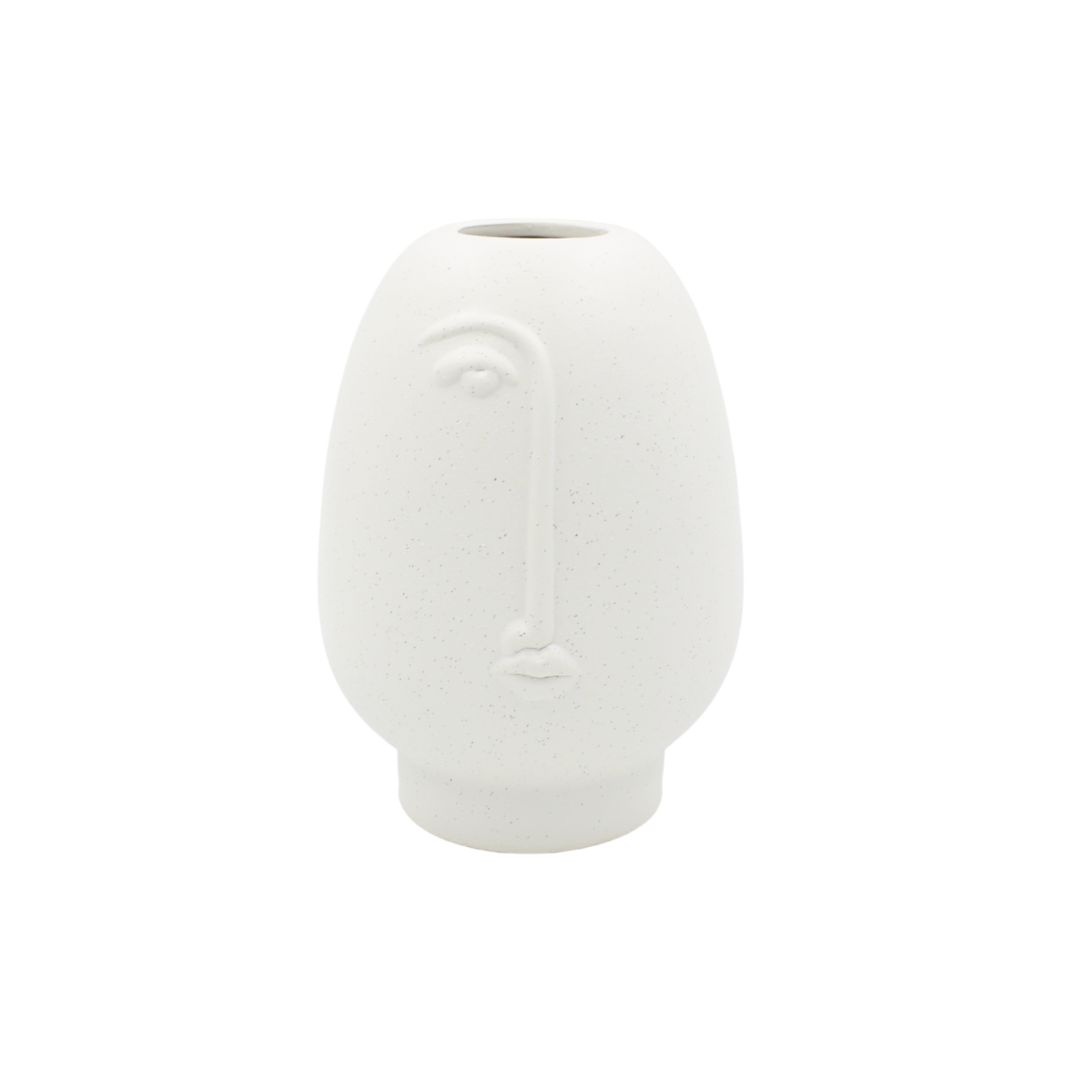 Vază decorativă, ceramică, culoarea alb mat, design abstract față umană, 17x12 cm, Arti Casa