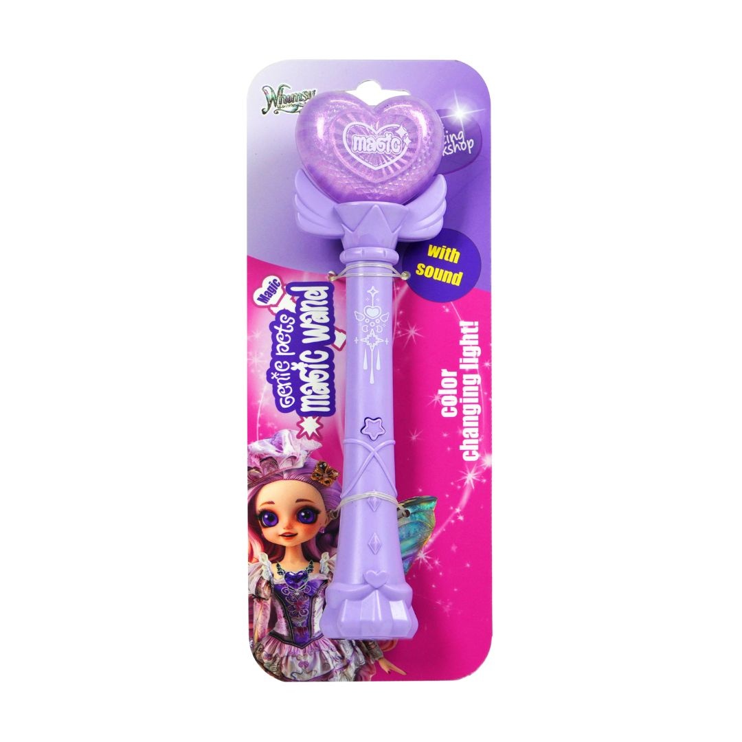 Baghetă magică mov cu inimă – jucărie interactivă cu lumini led și sunete, Genie Pets, Whimsy Workshop