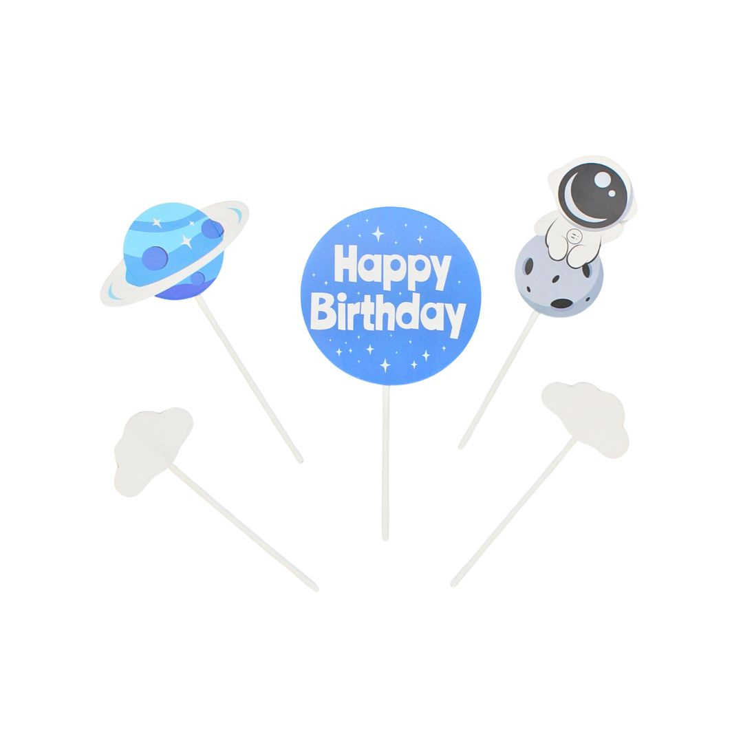 Cake Topper tort Happy Birthday astronaut pe lună