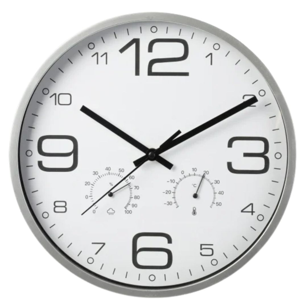 Ceas decorativ de perete cu termometru și higrometru, design modern, mecanism quartz