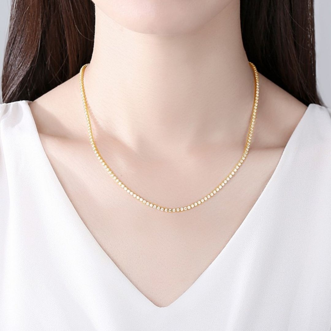 Colier din oțel inoxidabil, cu zirconiu, placat cu aur de 14k,…