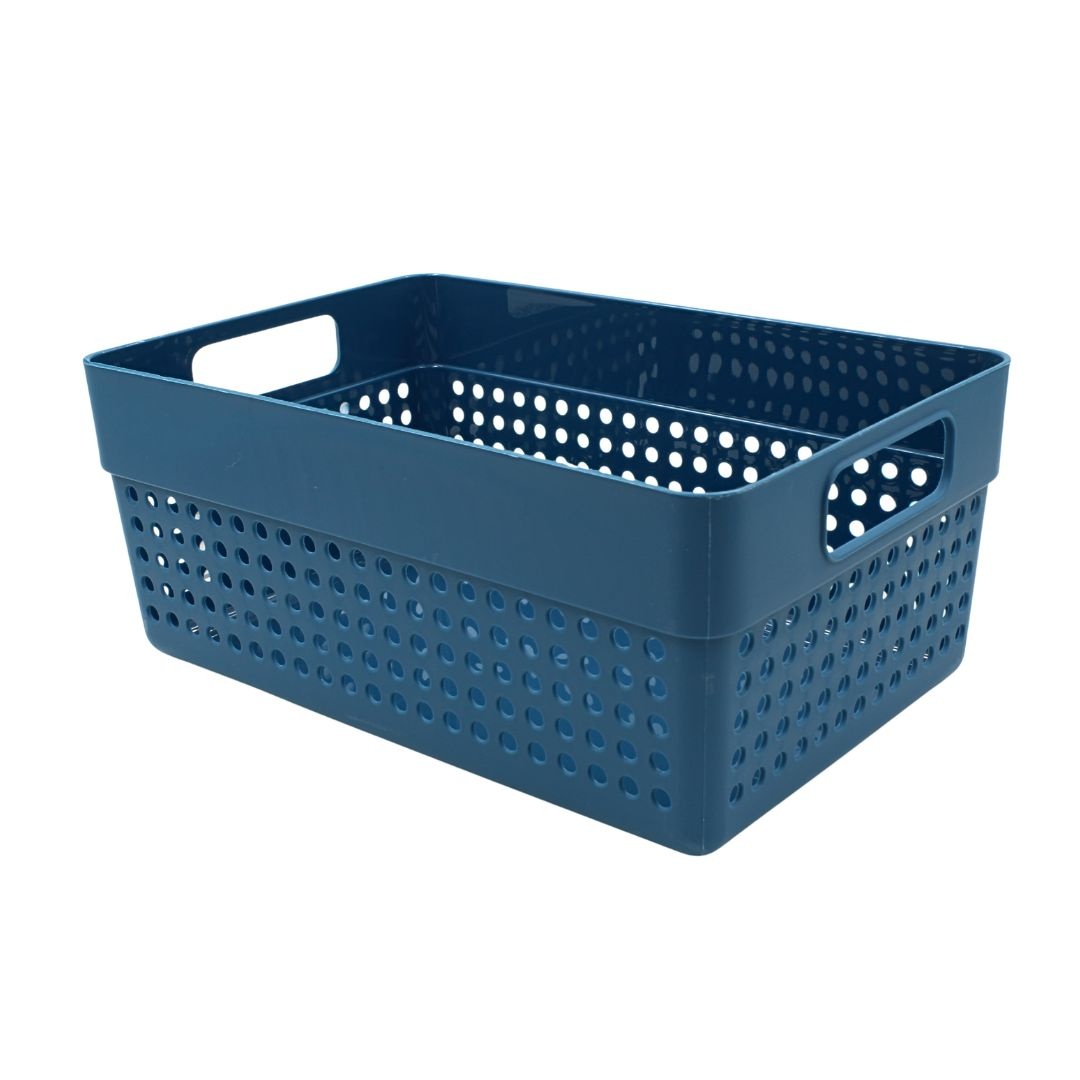 Coș depozitare plastic perforat 23x15x10 cm Storage Solutions, cu mânere, Albastru