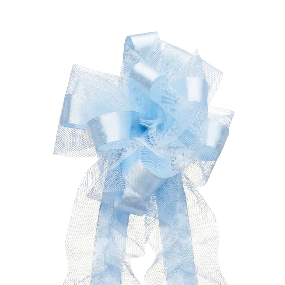 Fundă decorativă pentru evenimente, cu autoformare tulle, bleu