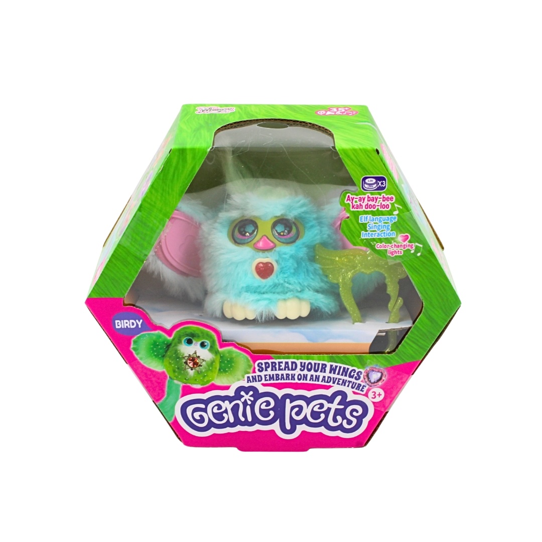 Jucărie interactivă, Genie Pets, BIRDY, lumini colorate, sunete și cântece, funcție aripi, 3x LR44, 3+ ani