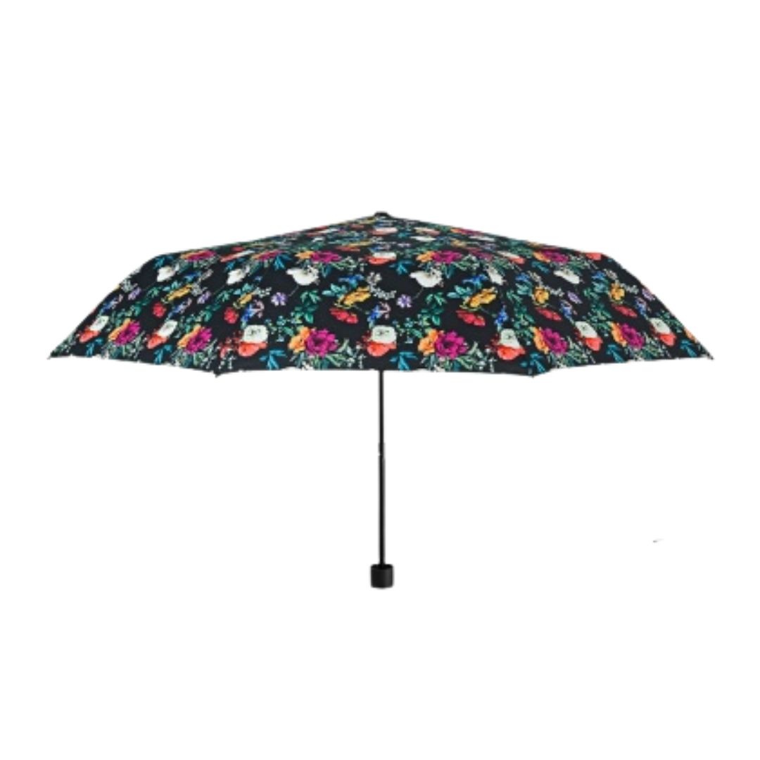 Mini umbrelă manuală, Perletti, model floricele, culoarea negru