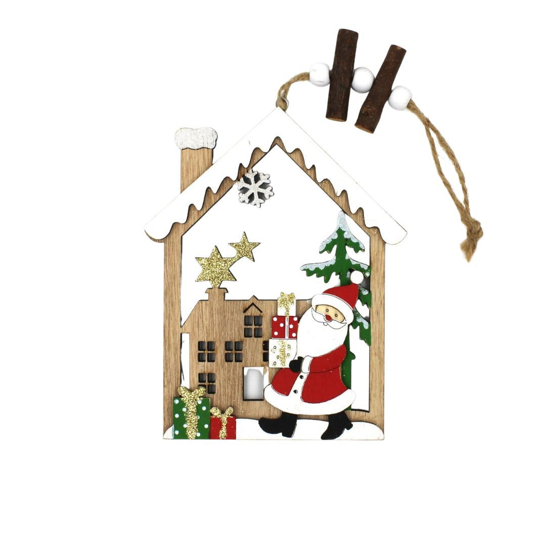 Ornament brad Casă cu Moș 15x11.5 cm