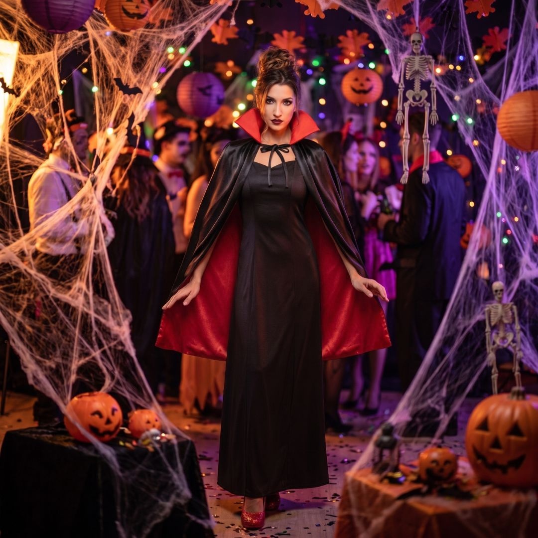 Pelerină reversibilă, Halloween, cu guler, pentru adulți, culoarea negru-roșu, one size