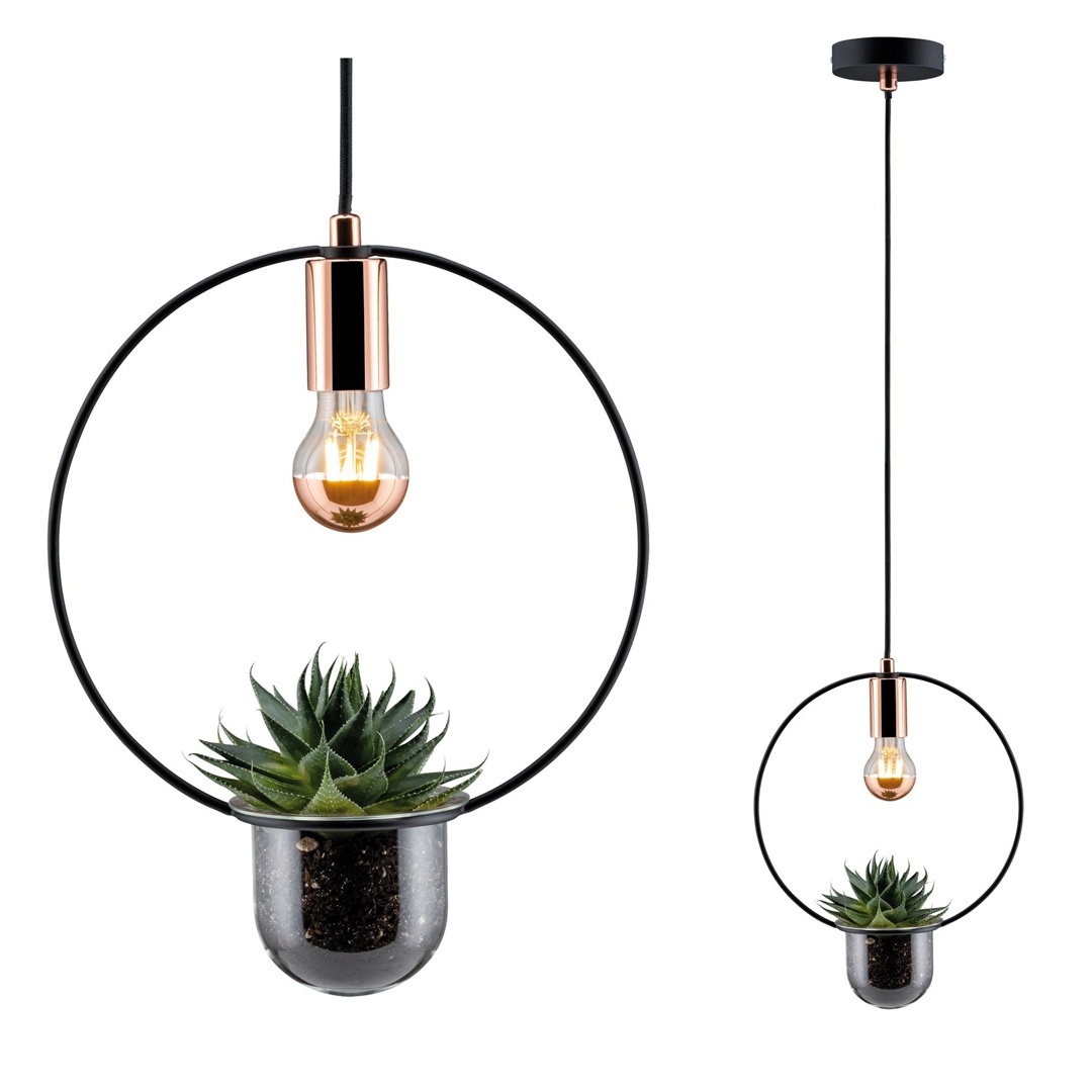 Pendul Neordic Tasja cu fir textil, pentru plante, max 1x20W bec E27, culoare negru/cupru 230V metal și sticlă