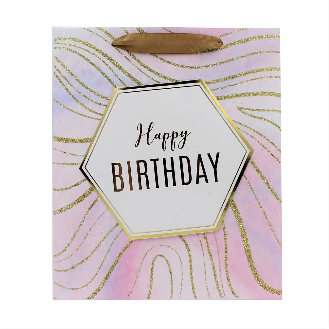 Punga cadou M hartie marble b-day pink
