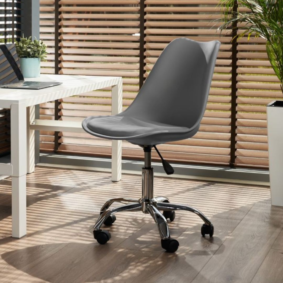 Scaun de birou ergonomic pivotant IGER, reglabil pe înălțime, cu roți și pernă de șezut, gri